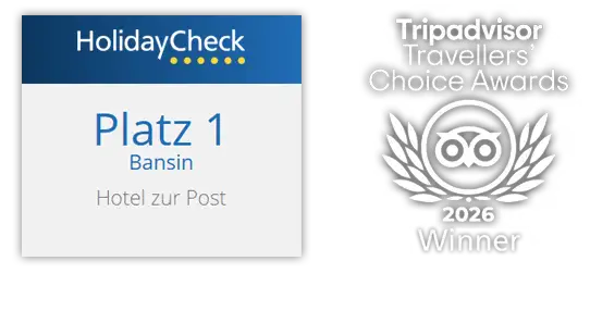 Auszeichnungen HolidayCheck Award 2026 Platz 1 in Bansin und Tripadvisor Travellers' Choice Awards Winner 2026